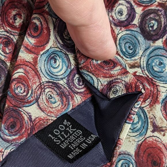 Men's Vintage 100% Silk Tie - Abstract Circle Motif - Brand Cellini - Picture 9 of 12
